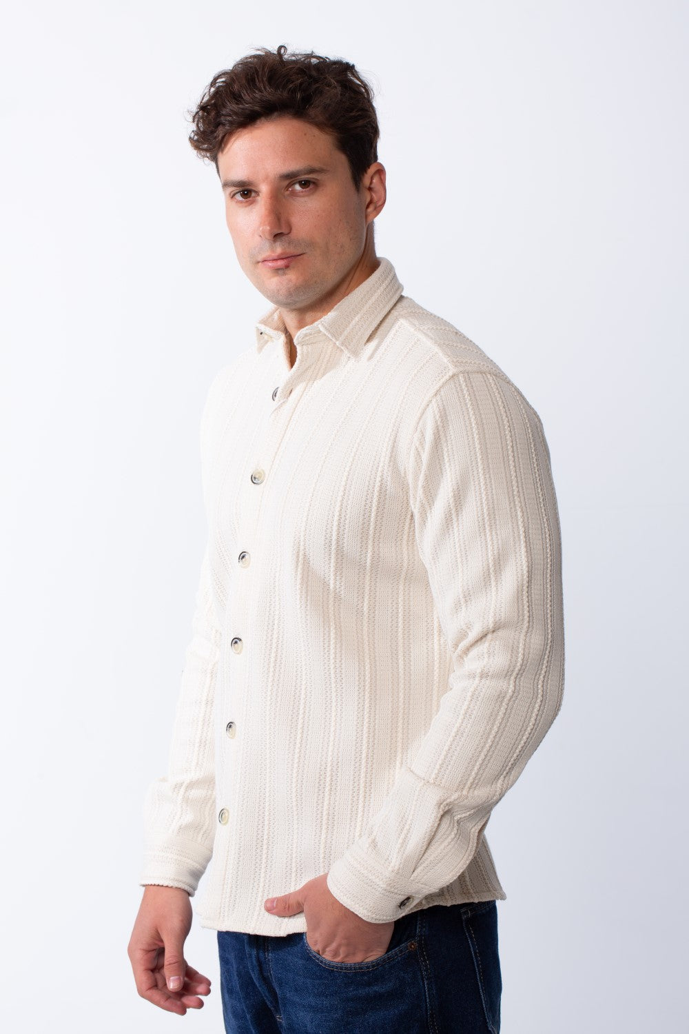 Men’s Long Sleeve Button Down Knit Ribbed Patterns Regular Fit Textured Jacquard Shirt