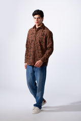 Men's Long Sleeve Velvet Button-Down Textured Fabric Printed Casual Slim Fit Shirt