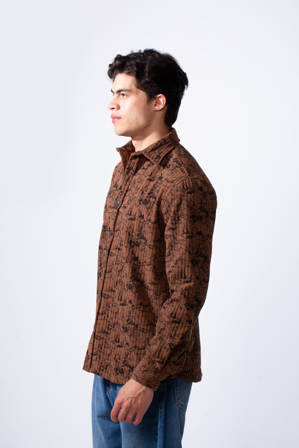 Men's Long Sleeve Velvet Button-Down Textured Fabric Printed Casual Slim Fit Shirt