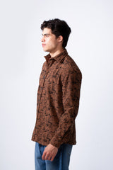 Men's Long Sleeve Velvet Button-Down Textured Fabric Printed Casual Slim Fit Shirt