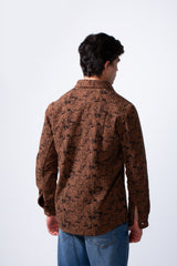 Men's Long Sleeve Velvet Button-Down Textured Fabric Printed Casual Slim Fit Shirt