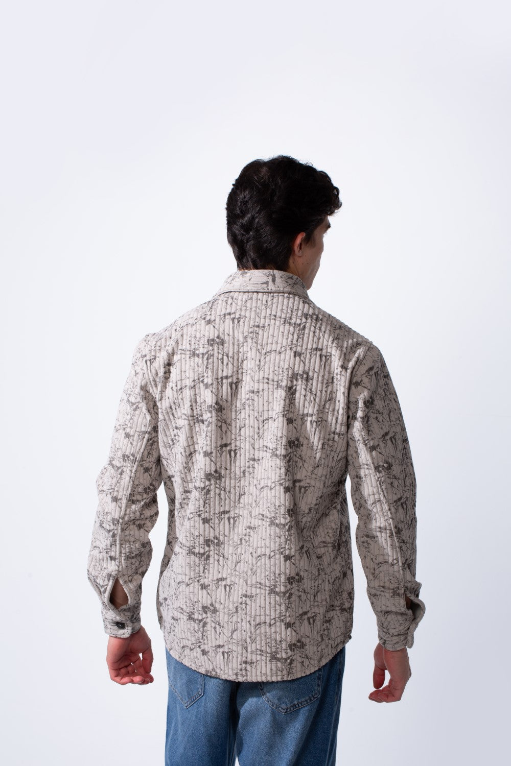 Men's Long Sleeve Velvet Button-Down Textured Fabric Printed Casual Slim Fit Shirt