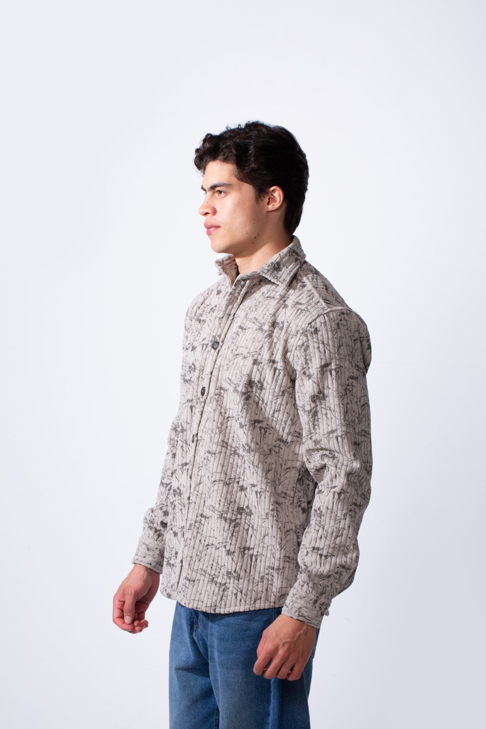 Men's Long Sleeve Velvet Button-Down Textured Fabric Printed Casual Slim Fit Shirt