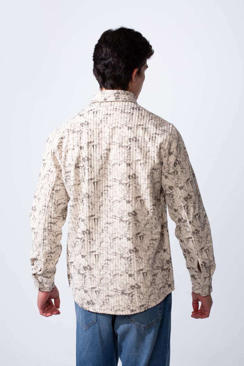 Men's Long Sleeve Velvet Button-Down Textured Fabric Printed Casual Slim Fit Shirt
