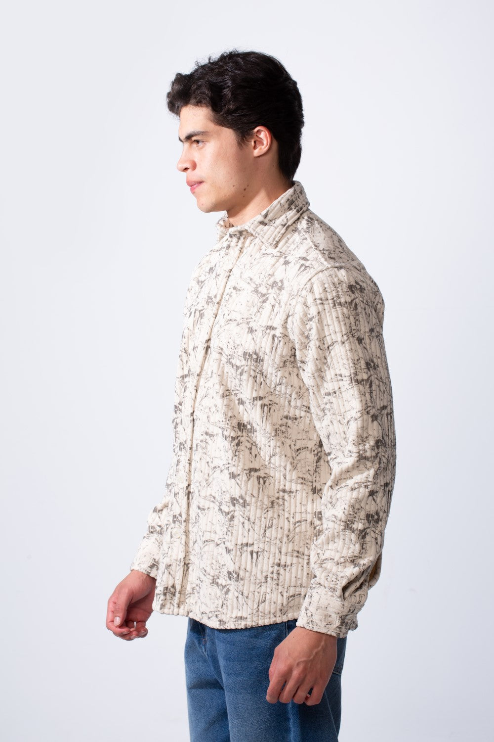 Men's Long Sleeve Velvet Button-Down Textured Fabric Printed Casual Slim Fit Shirt