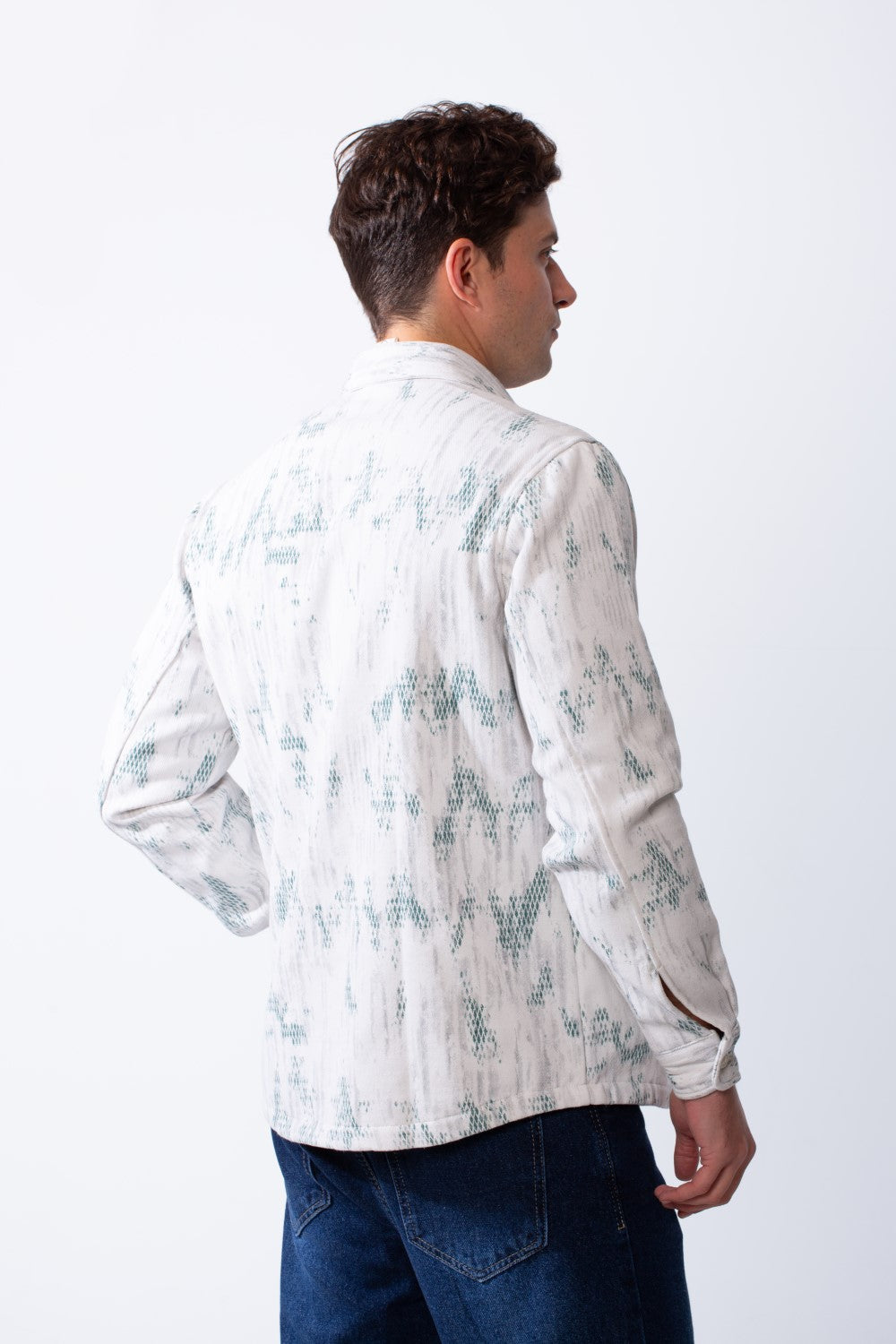 Men's Button Down Abstract Geometric Pattern With Dual Chest Flap Pockets Slim Fit Gabardine Casual Shirt