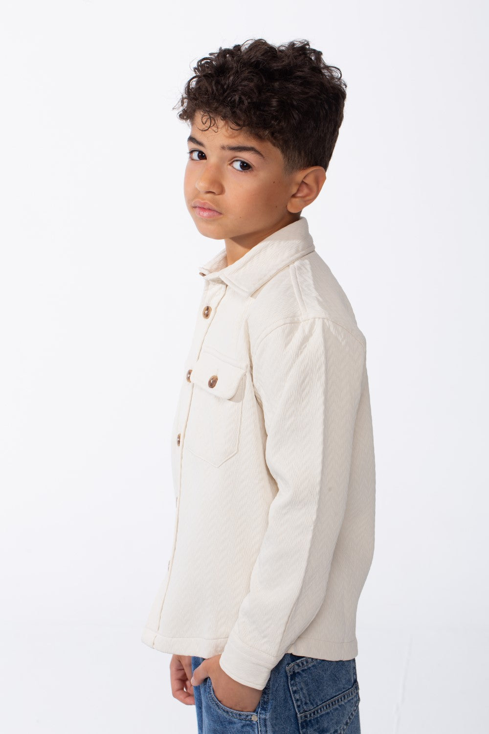 Boy's Button-Down Design Classic Collar Double Chest Pockets Textured Patterned Fabric Patch Print Versatile Warmth Slim Fit Shirt