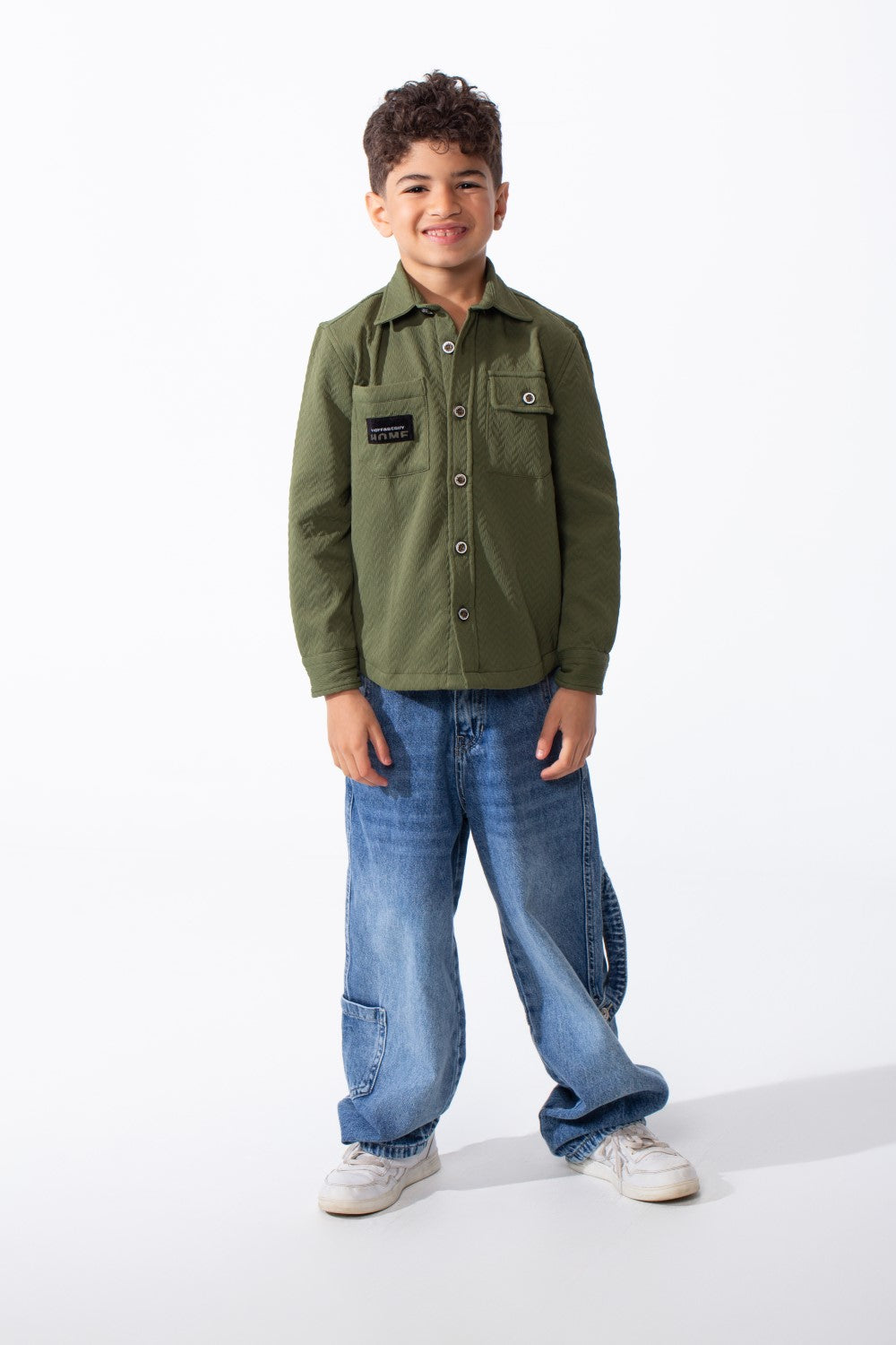 Boy's Button-Down Design Classic Collar Double Chest Pockets Textured Patterned Fabric Patch Print Versatile Warmth Slim Fit Shirt