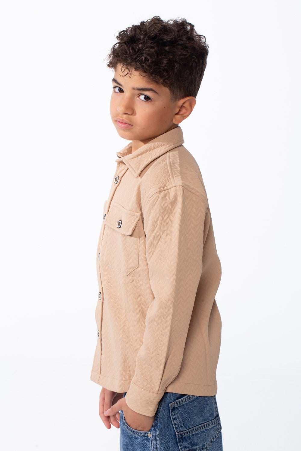 Boy's Button-Down Design Classic Collar Double Chest Pockets Textured Patterned Fabric Patch Print Versatile Warmth Slim Fit Shirt