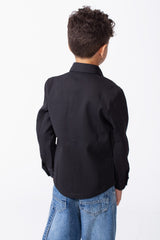 Boy's Button-Down Design Classic Collar Double Chest Pockets Textured Patterned Fabric Patch Print Versatile Warmth Slim Fit Shirt