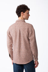 Men's Woolen Felt Fabric Classic Point Collar Chest Pockets With Flaps Detailed With Contrasting Tonal Buttons Shirt