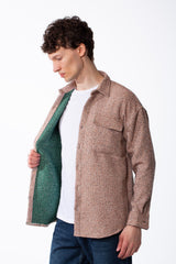 Men's Woolen Felt Fabric Classic Point Collar Chest Pockets With Flaps Detailed With Contrasting Tonal Buttons Shirt