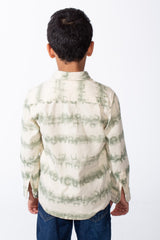 Boy's Button-Down Graphic Panels Left-Chest Utility Pocket Slim Fit Gabardine Shirt
