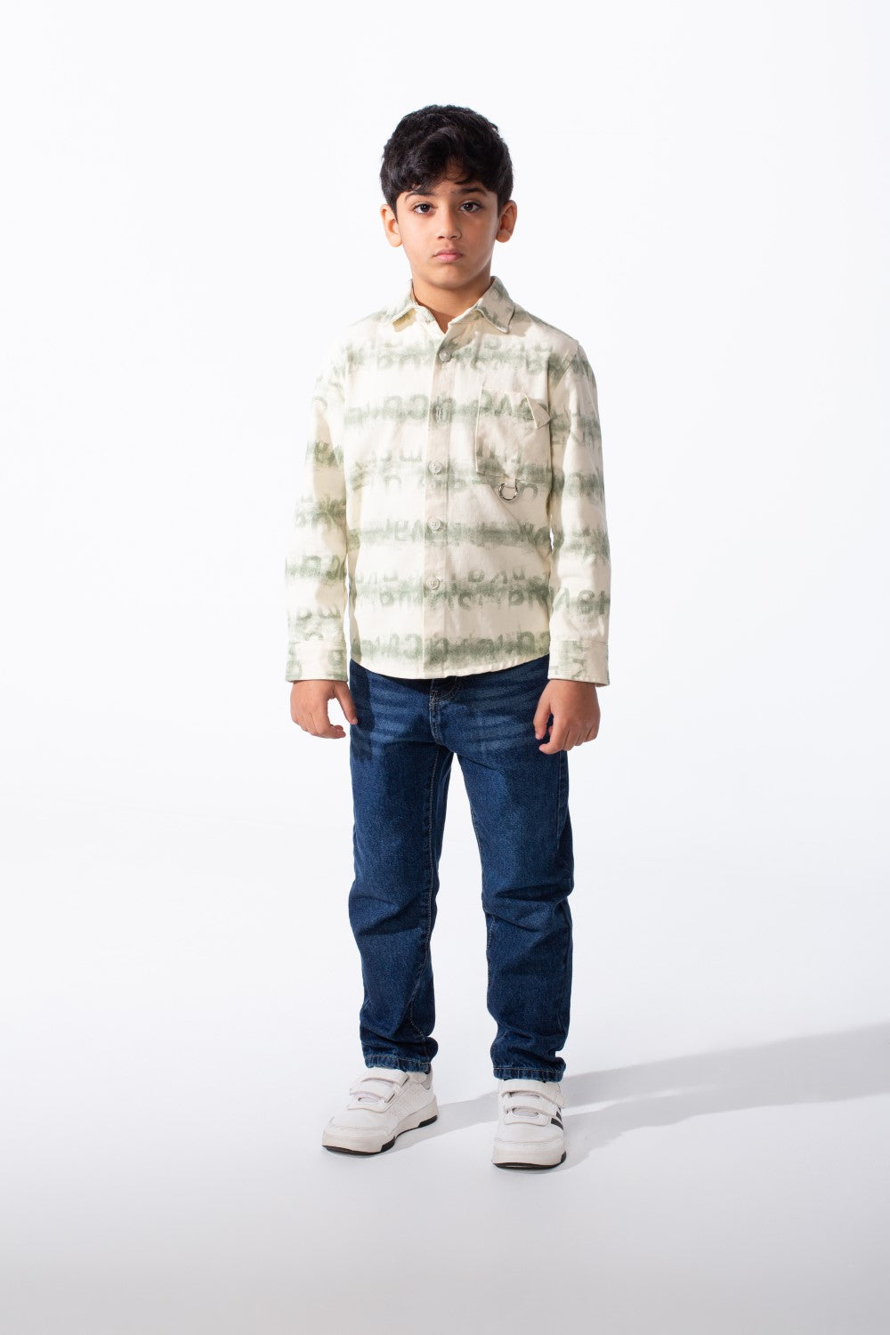 Boy's Button-Down Graphic Panels Left-Chest Utility Pocket Slim Fit Gabardine Shirt