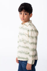 Boy's Button-Down Graphic Panels Left-Chest Utility Pocket Slim Fit Gabardine Shirt