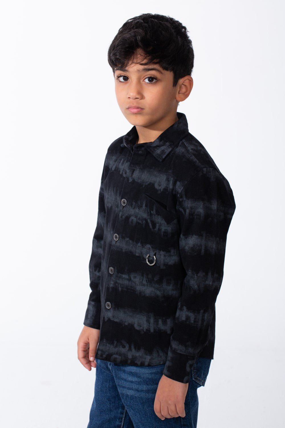 Boy's Button-Down Graphic Panels Left-Chest Utility Pocket Slim Fit Gabardine Shirt