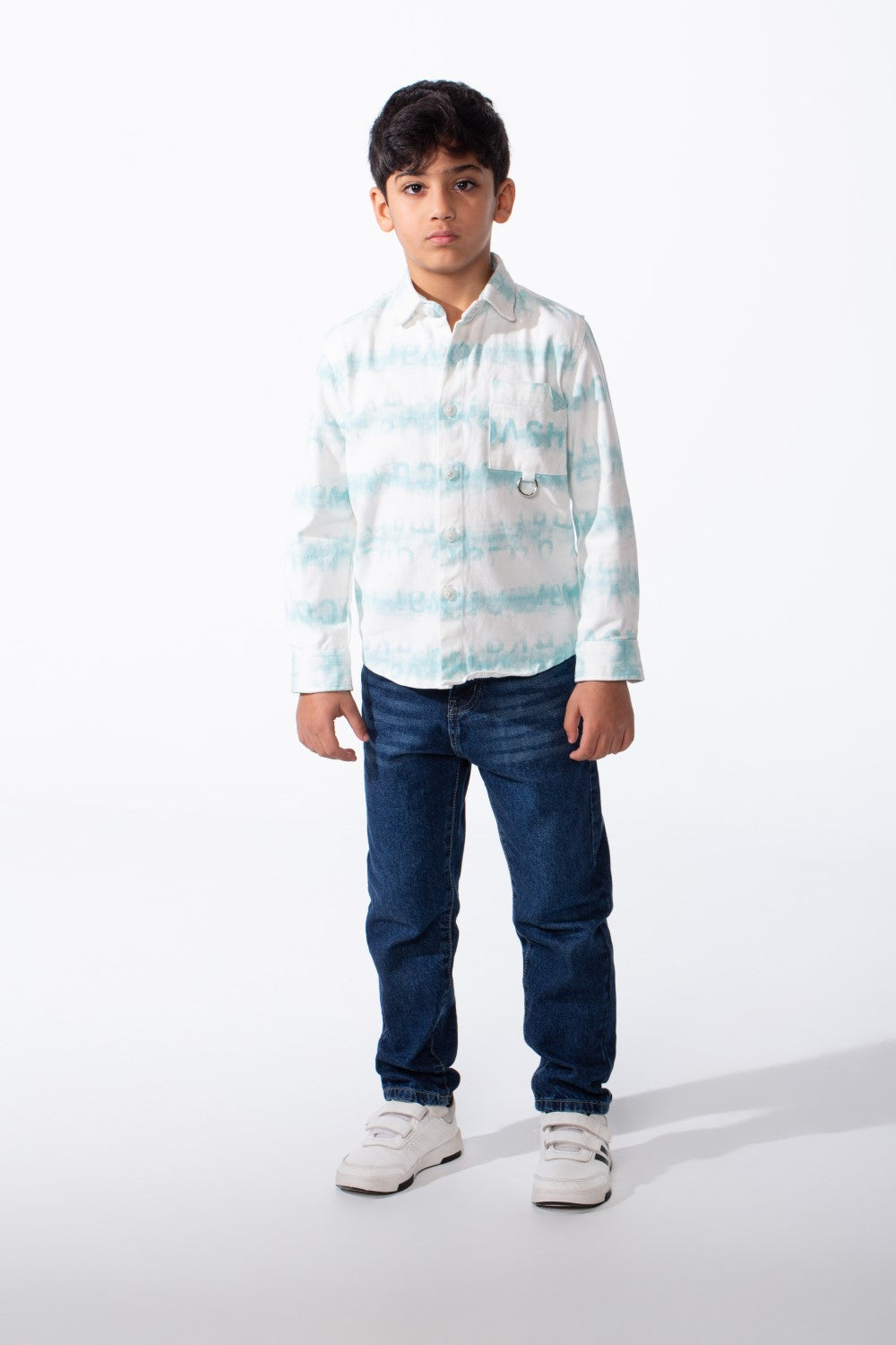 Boy's Button-Down Graphic Panels Left-Chest Utility Pocket Slim Fit Gabardine Shirt