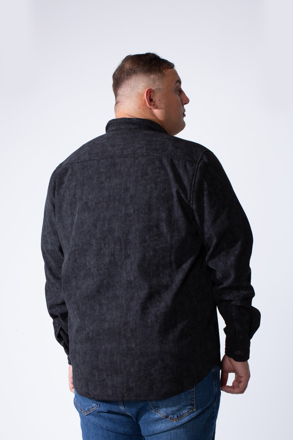 Men's Classic Neck Washed Design Button Down With  Ribbed Textured Velvet Fabric Modern Big Size Shirt