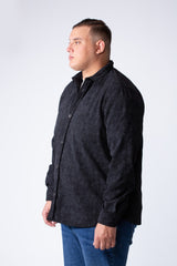 Men's Classic Neck Washed Design Button Down With  Ribbed Textured Velvet Fabric Modern Big Size Shirt
