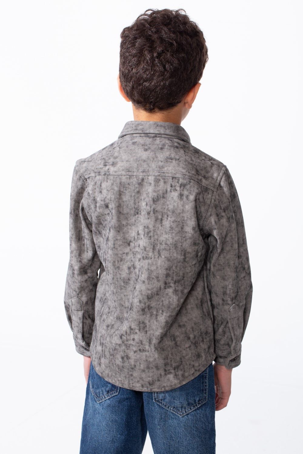 Boy's Striking All Over Jakar Wash Print Tailored Sleeves Detailed Buttoned Cuffs Velvet Slim Fit Shirt