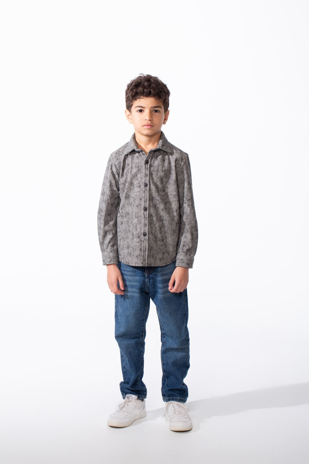 Boy's Striking All Over Jakar Wash Print Tailored Sleeves Detailed Buttoned Cuffs Velvet Slim Fit Shirt