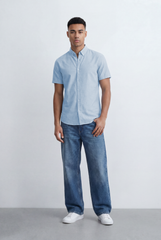 Men’s Tomato Store Oxford Slim Fit Shirt Short Sleeve Button Down Collar Lightweight Breathable Fabric