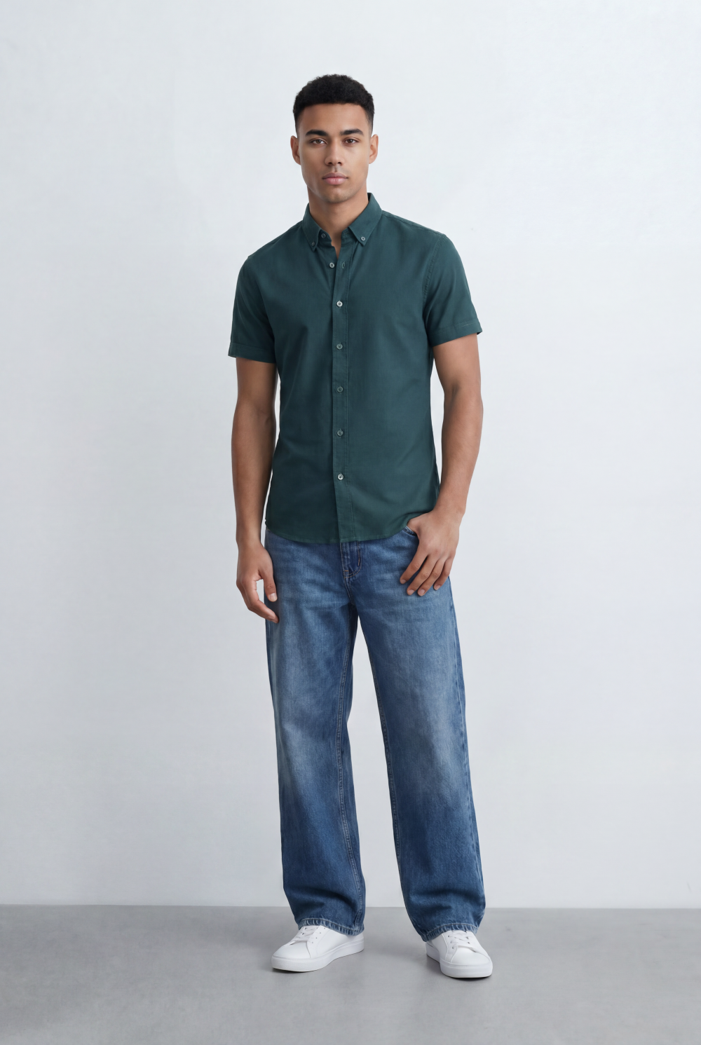 Men’s Tomato Store Oxford Slim Fit Shirt Short Sleeve Button Down Collar Lightweight Breathable Fabric