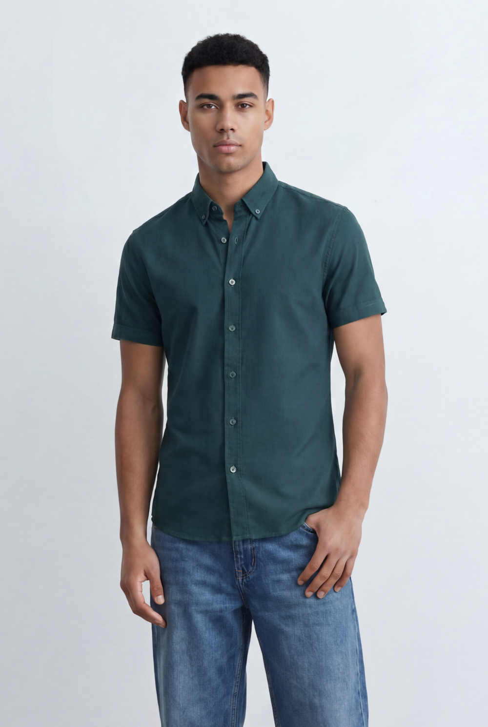 Men’s Tomato Store Oxford Slim Fit Shirt Short Sleeve Button Down Collar Lightweight Breathable Fabric