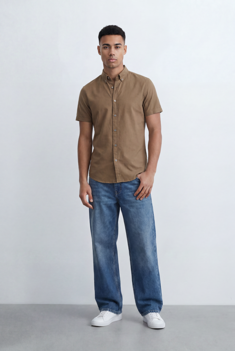 Men’s Tomato Store Oxford Slim Fit Shirt Short Sleeve Button Down Collar Lightweight Breathable Fabric