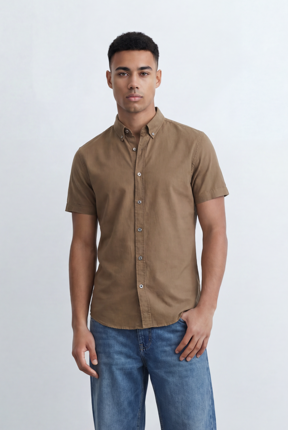 Men’s Tomato Store Oxford Slim Fit Shirt Short Sleeve Button Down Collar Lightweight Breathable Fabric