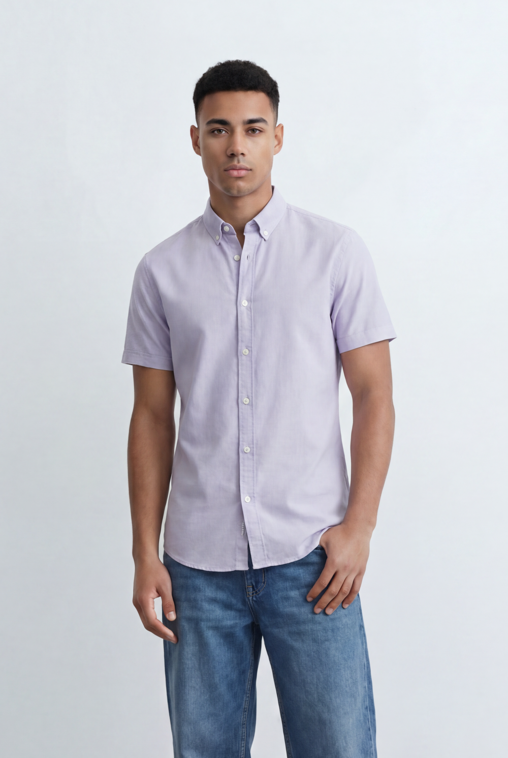 Men’s Tomato Store Oxford Slim Fit Shirt Short Sleeve Button Down Collar Lightweight Breathable Fabric