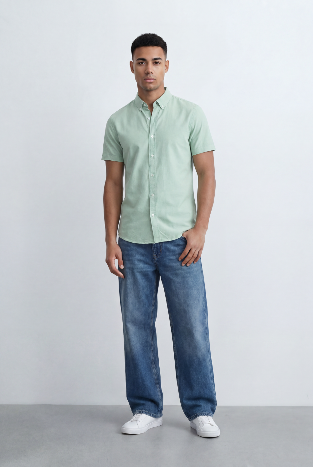 Men’s Tomato Store Oxford Slim Fit Shirt Short Sleeve Button Down Collar Lightweight Breathable Fabric