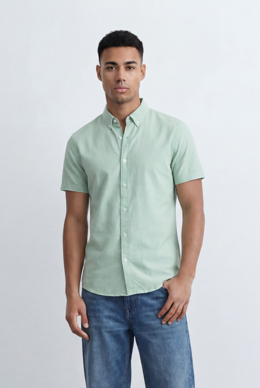 Men’s Tomato Store Oxford Slim Fit Shirt Short Sleeve Button Down Collar Lightweight Breathable Fabric