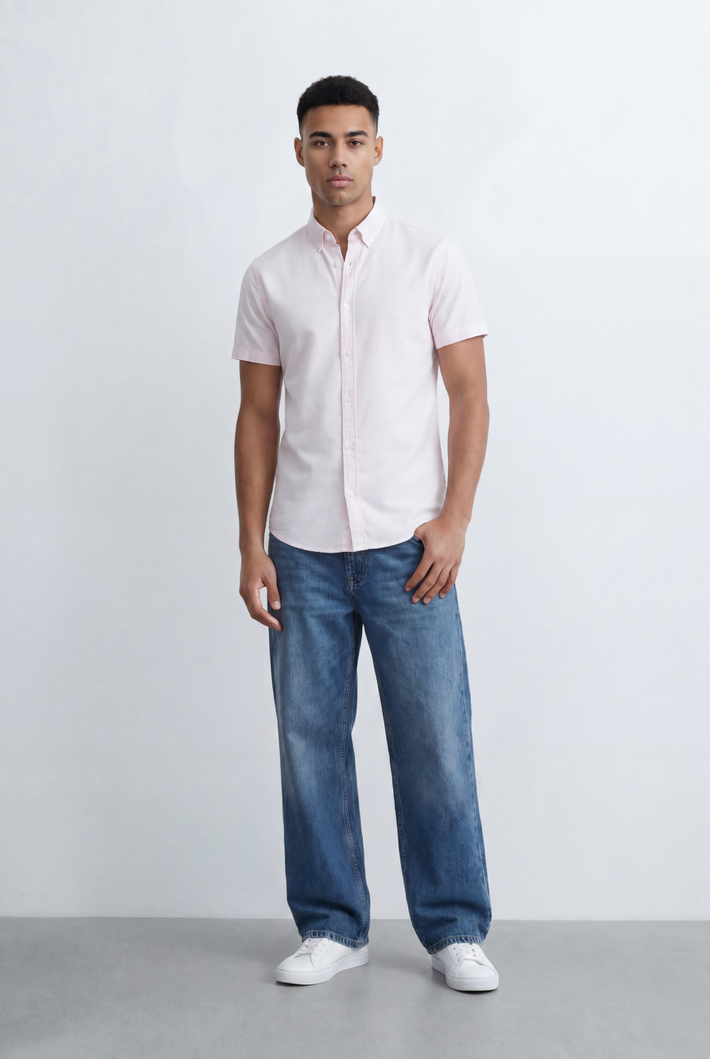 Men’s Tomato Store Oxford Slim Fit Shirt Short Sleeve Button Down Collar Lightweight Breathable Fabric
