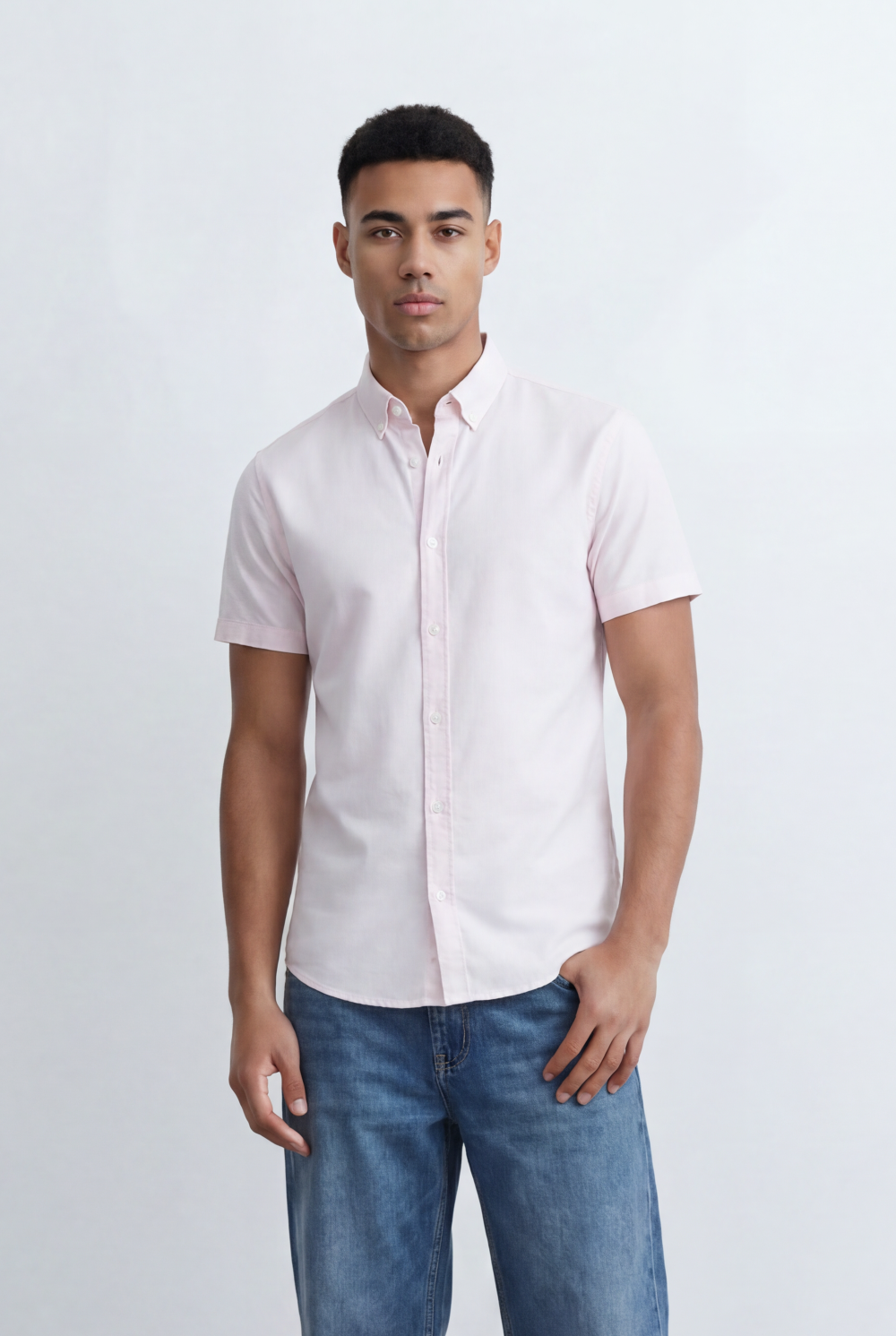 Men’s Tomato Store Oxford Slim Fit Shirt Short Sleeve Button Down Collar Lightweight Breathable Fabric