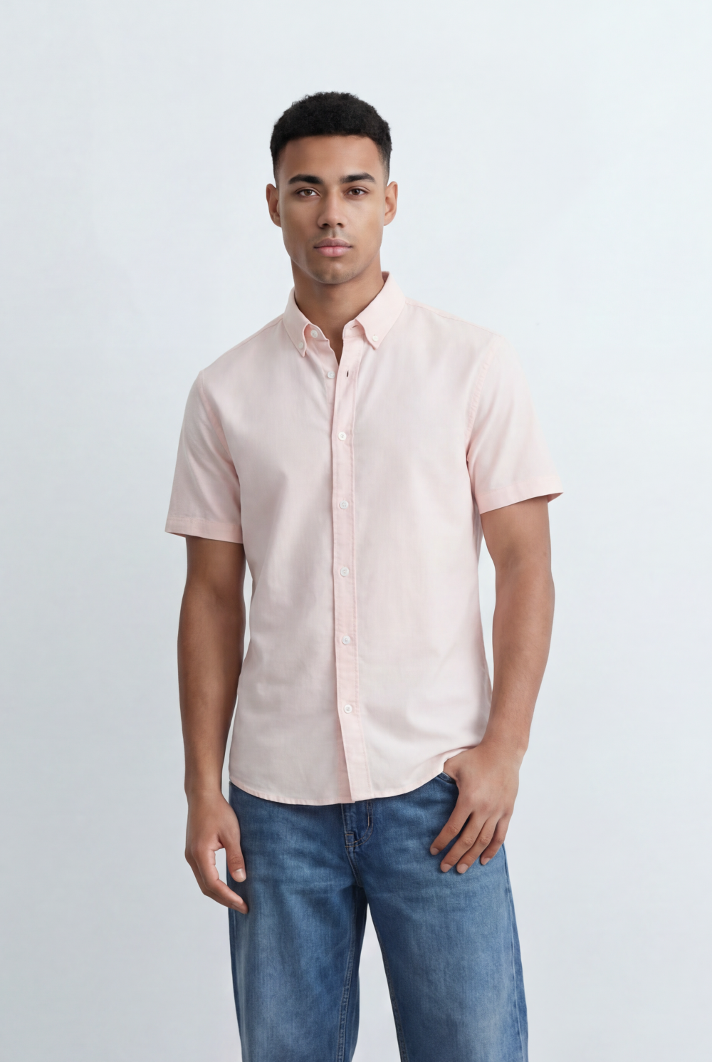 Men’s Tomato Store Oxford Slim Fit Shirt Short Sleeve Button Down Collar Lightweight Breathable Fabric