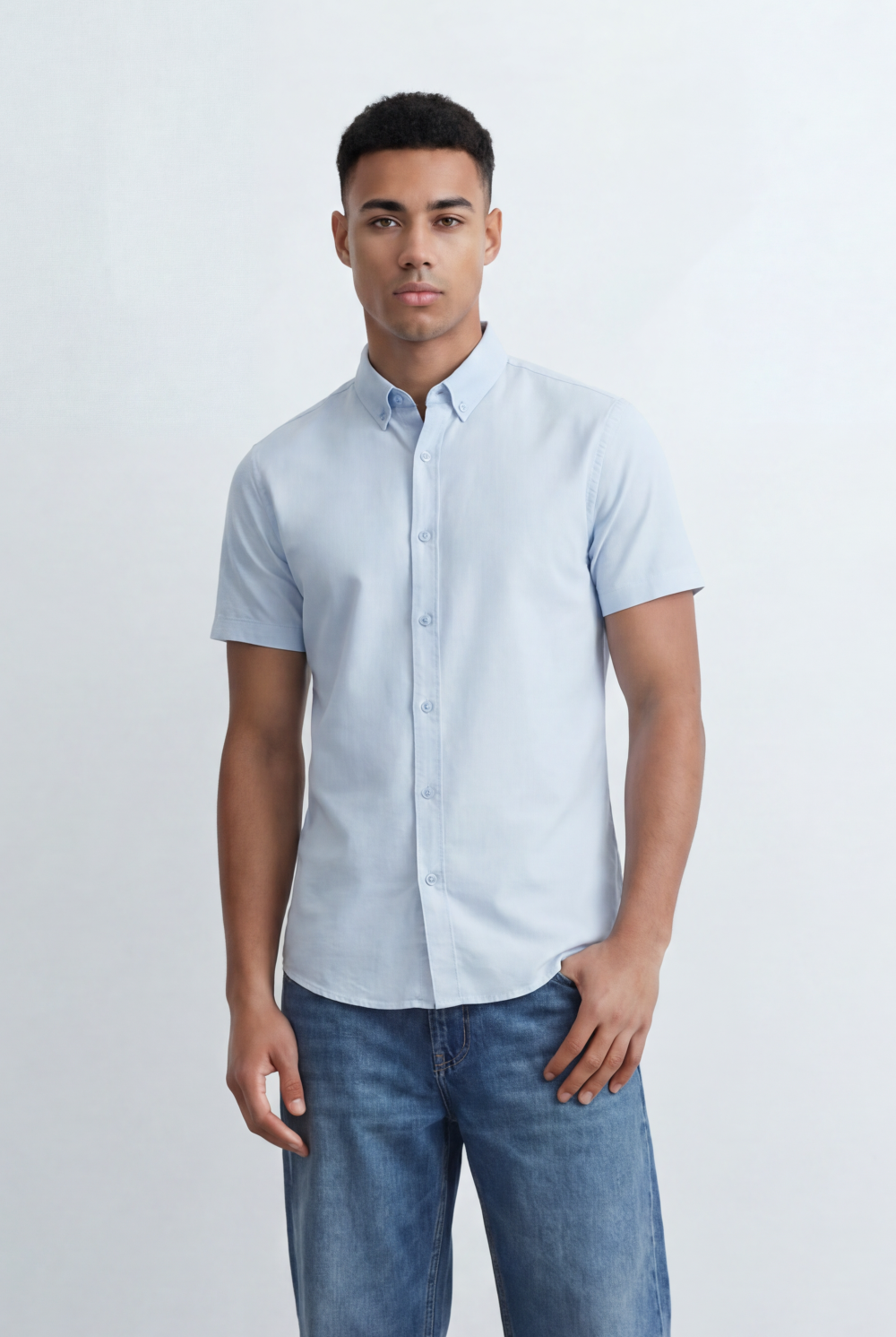 Men’s Tomato Store Oxford Slim Fit Shirt Short Sleeve Button Down Collar Lightweight Breathable Fabric