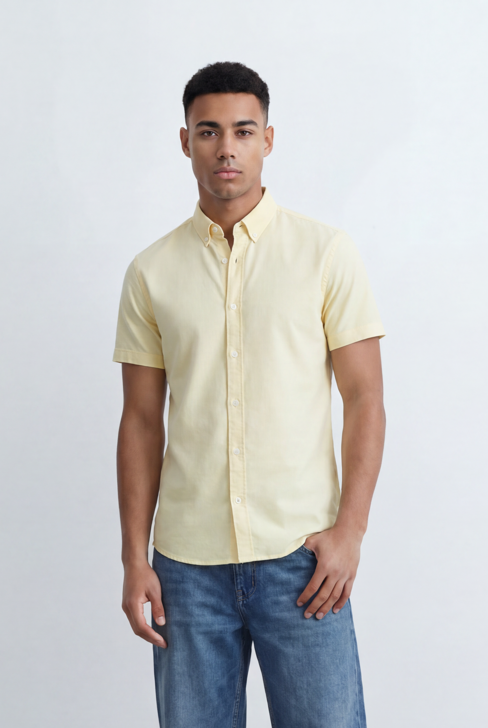 Men’s Tomato Store Oxford Slim Fit Shirt Short Sleeve Button Down Collar Lightweight Breathable Fabric