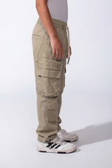 Boy's Wide-Leg Design Elastic Waist Side Cargo Pockets Hams Bungee Cords Versatile Urban Style Cargo Pants