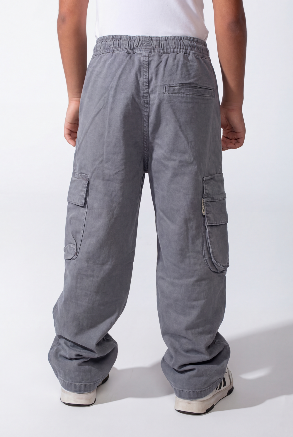 Boy's Wide-Leg Design Elastic Waist Side Cargo Pockets Hams Bungee Cords Versatile Urban Style Cargo Pants