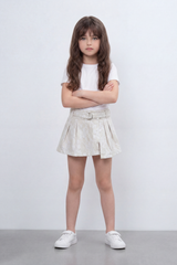 Girl's Tomato Store Lace Bloom Belted Skort Short Slim Fit Raised Floral Lace Texture Across Front And Back Pleated Wrap Panel