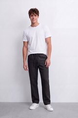 Men's Tomato Store Linen Blend Pants Buttoned Elastic Waist Drawstring Detail Wide Leg