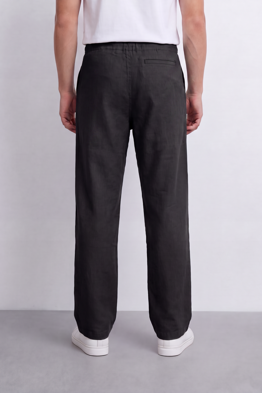 Men's Tomato Store Linen Blend Pants Buttoned Elastic Waist Drawstring Detail Wide Leg