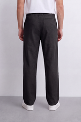 Men's Tomato Store Linen Blend Pants Buttoned Elastic Waist Drawstring Detail Wide Leg