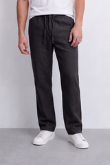 Men's Tomato Store Linen Blend Pants Buttoned Elastic Waist Drawstring Detail Wide Leg