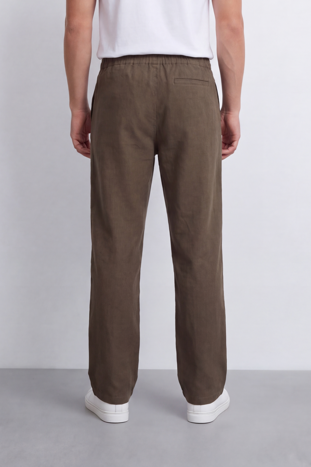 Men's Tomato Store Linen Blend Pants Buttoned Elastic Waist Drawstring Detail Wide Leg