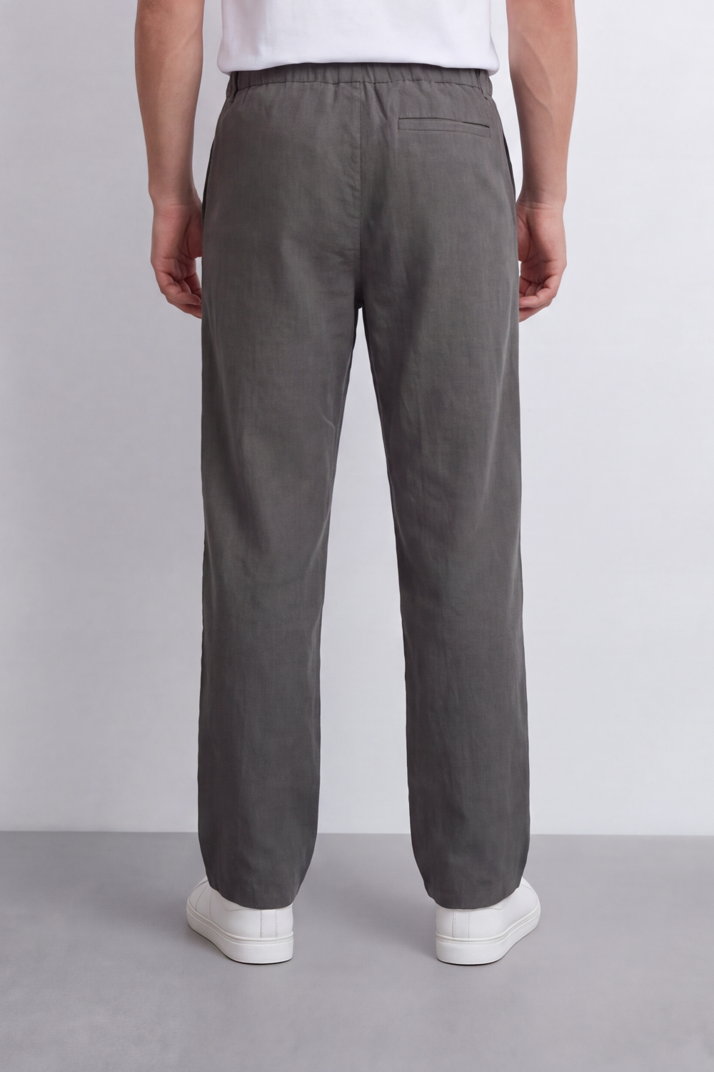 Men's Tomato Store Linen Blend Pants Buttoned Elastic Waist Drawstring Detail Wide Leg