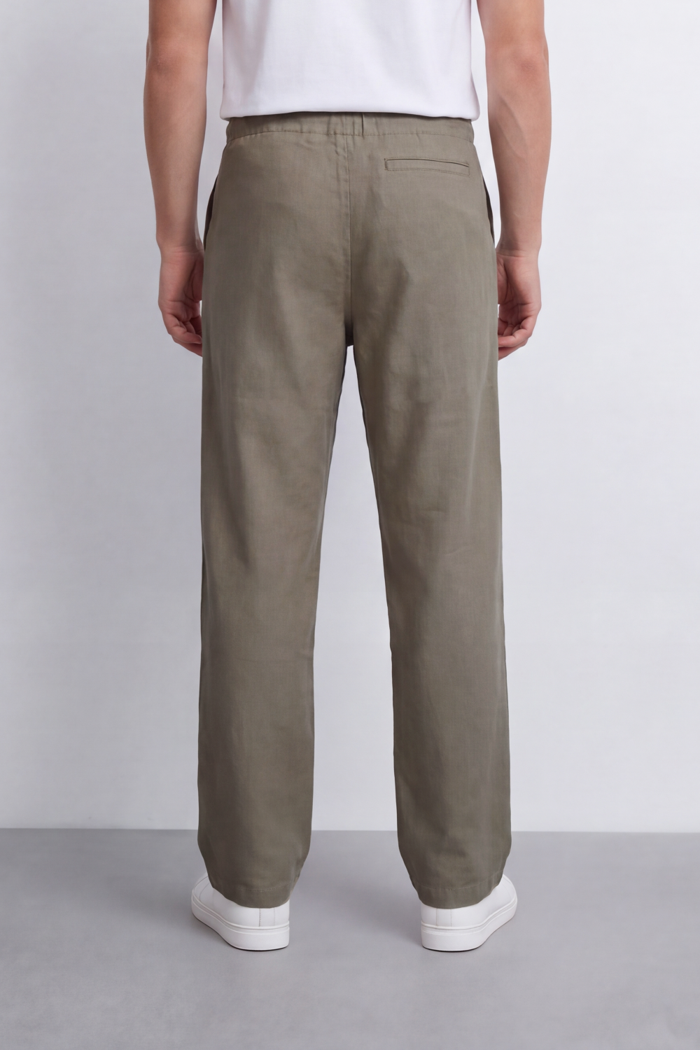 Men's Tomato Store Linen Blend Pants Buttoned Elastic Waist Drawstring Detail Wide Leg