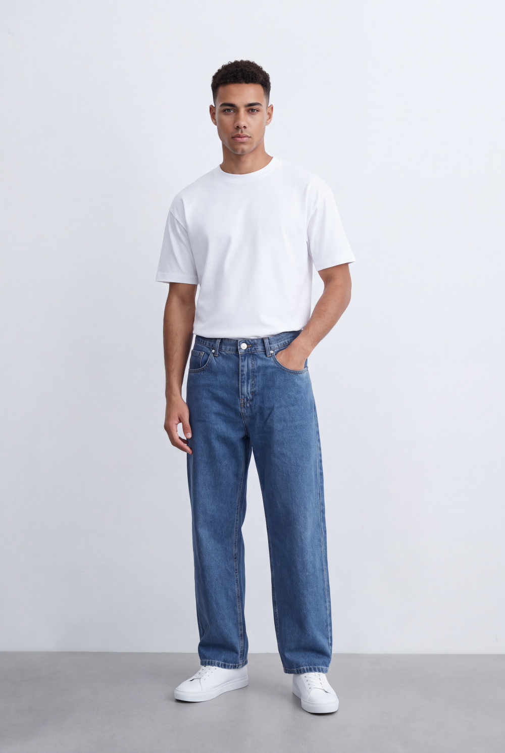Men's Tomato Store Washed Denim Pants Classic Five-Pocket Design Wide Leg