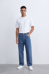 Men's Tomato Store Washed Denim Pants Classic Five-Pocket Design Wide Leg